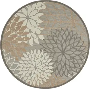 212 MAIN 10 ft. Round Contemporary Floral Power Loom Area Rug in Natural, Stain Resistant for Heavy Traffic