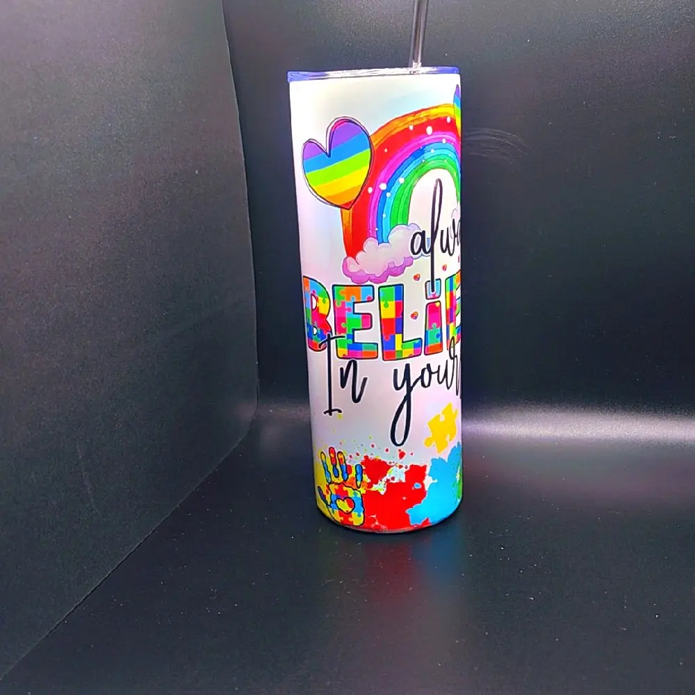 Autism awareness-Believe in Yourself 20oz stainless steel skinny tumbler  Bottle Drinkware Water Bottles Cup Washable Portable Reusable Bottled