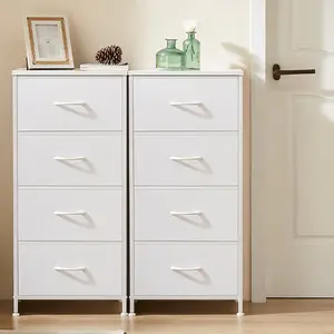 House Dresser for Bedroom, 2/4 Storage Drawers, Tall Fabric Closet Chests Organizer Tower Furniture with Wooden Top Metal Frame for Clothes, Kids Room, Living Room, Hallway, Entryway (Black/Grey)