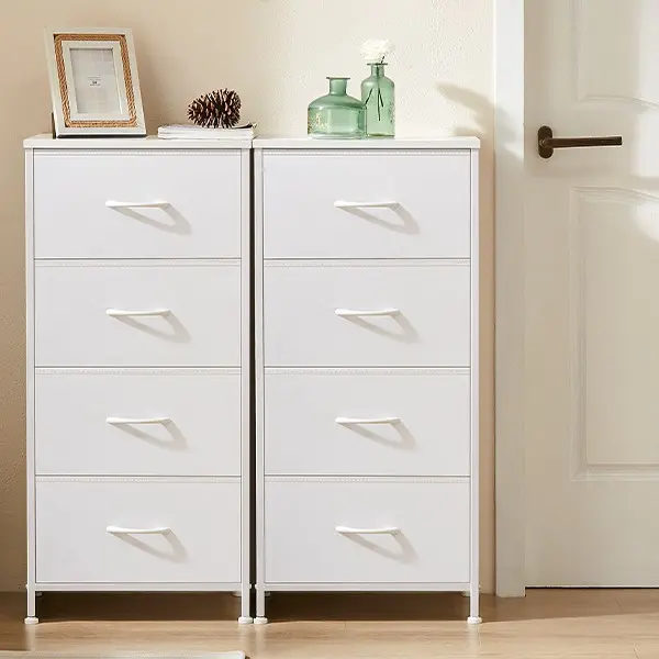 Fabric Drawer Dresser for Bedroom - 2/4 Drawers Organization, Adjustable Metal Frame Wooden Storage Cabinet, 38"L x 11.81"W x 20.87"H Clothes Organizer Tower (Black/Grey)