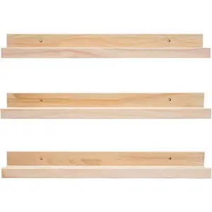 MBYD 24 Inch Floating Shelves Natural Wood Set of 3, Wall Mount Picture Ledge Wooden Wall Shelf for Home Decoration Nursery Book Shelves for Bedroom, Living Room, Office, Kitchen, 3 Same Dimensions
