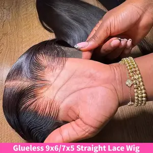 Bling Hair Ready&Go Glueless 7x5 9x6 Straight Lace Frontal Human Hair Wig Pre-cut Pre Plucked Hairline 5x5 4x6 Bone Straight HD Lace Closure Wig Remy Human Hair Wigs For Women