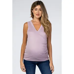 Lavender Crossover Ruched Maternity Nursing Tank