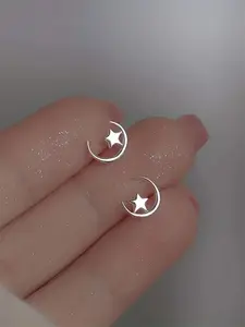 Star & Moon Design Stud Earrings, 2024 New Style Fashionable Earrings for Women & Girls, Trendy All-match & Exquisite Jewelry for Birthday Gift, Studs Earrings