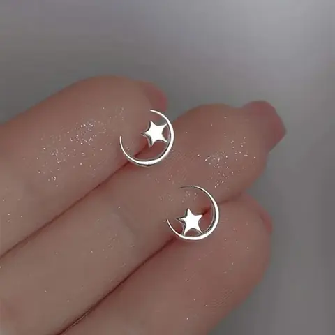 Star & Moon Design Stud Embellished Earrings, 2024 New Style Fashionable Earrings for Women & Girls, Trendy All-match & Exquisite Jewelry for Birthday Gift