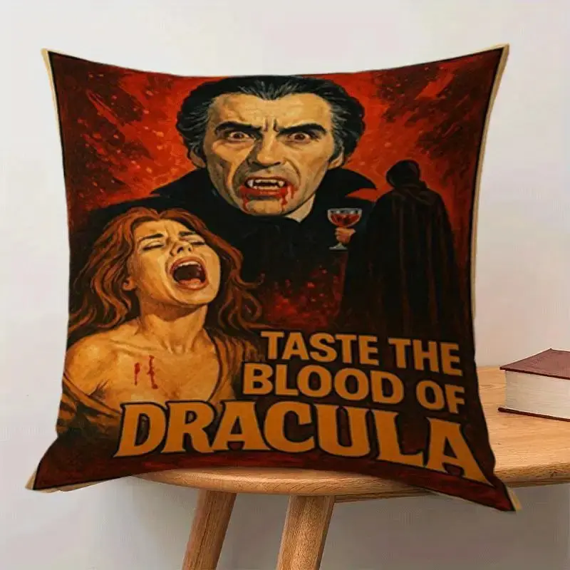 1pc Dracula Vampire Horror Throw Pillow - Bram Stoker's Dracula Inspired - Zipper Closure, Machine Washable - Vampire Literature Fan Gift for Sofa, Bed, or Gothic Home Decor,for Horror Movie Nights & Dracula Fans