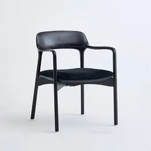 HG PLVTII Ergonomic Black Dining Chair with Arms Minimalist Black Dining Chair Modern Aira Style Kitchen Seat