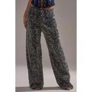 CHEETAH GIRLY RHINESTONE DENIM PANT