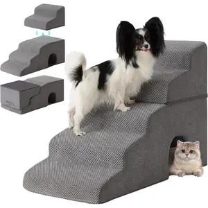 Stairs for Bed 23'' H, 5-Step  Steps for High Bed, Foldable Pet Stairs for Small Dogs and Cats to Get  Beds, Couch, Non-Slip Balanced Pet Steps and Ramp with  Cover, Grey