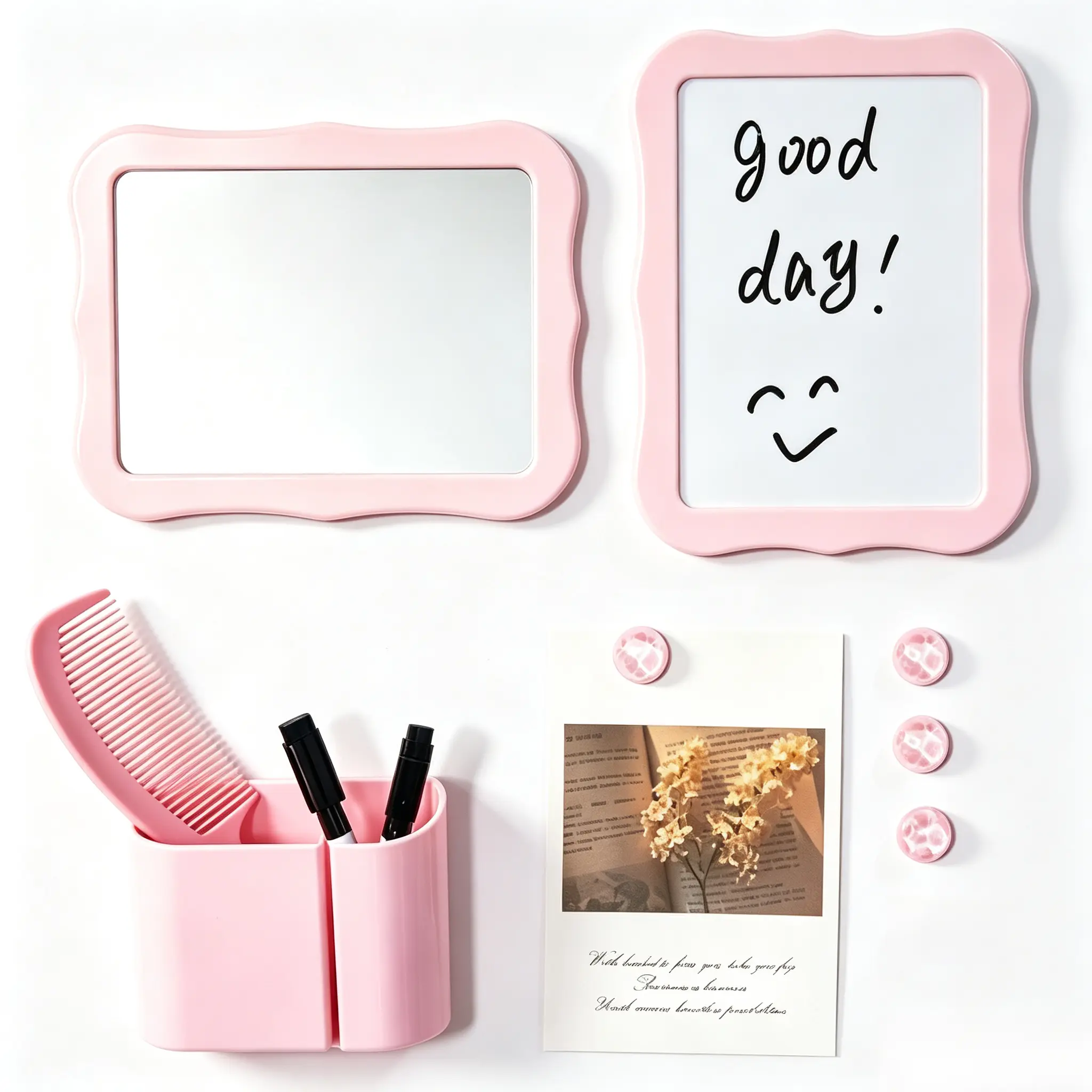 Locker Accessories Kit for Girls - Includes Magnetic Mirror, Whiteboard, Pen Holder, Magnets and comb, Pink Locker Decor & Organizer Set, Back to School Supplies, Basic Set 10 Piece