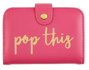 Pop This Pill Case - Pink Leather with Gold Lettering, Zipper Closure, and Adjustable Strap