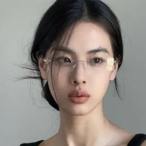 New Super Light Rimless Glasses Korean Ins Metal Anti Blue Light Eyewear Frameless Eyeglasses for Women Men Frameless Spectacles