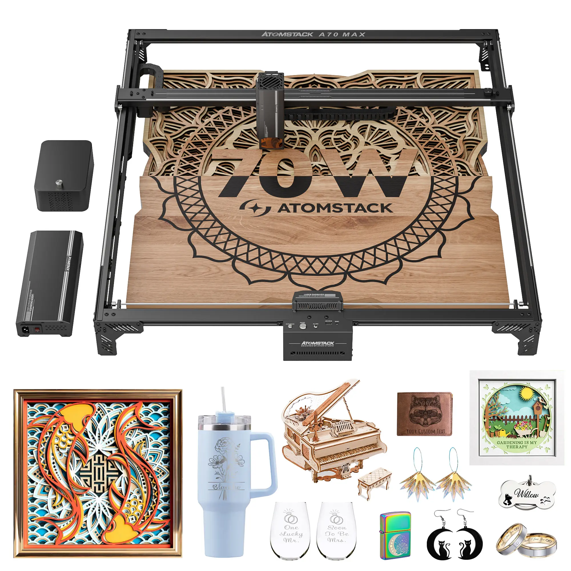 ATOMSTACK A70 Max Laser Engraving and Cutting Machine, 70W Output Power, 800 * 850mm Working Area, 400mm/s, One-Click Auto-Focus, High Precision for Wood, Metal, Acrylic, Ceramics, DIY Projects