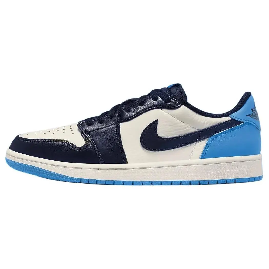 Men's Air Jordan 1 Low Top OG 'Obsidian' Lace-Up Casual Trainers - Footwear, All Seasons, CZ0790-400 Style, Round Toe, Flat No Heel, Athletic Sporty Chic Variant