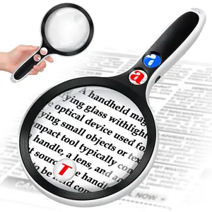 Large Magnifying Glass with Lights,10X 25X 45X 60X Handheld Lighted Magnifier, 5in Page Magnifier LED Lights, Magnifying Glass for Reading Small Prints & Low Vision Seniors with Aging Eyes