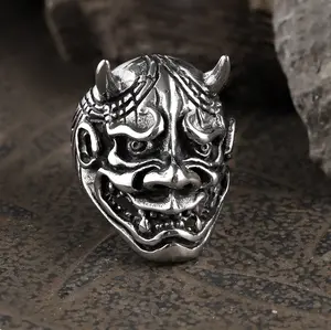 GTHIC Demon Oni Stainless Steel Ring Biker Ring for Men Gothic Accessories for Party Wear