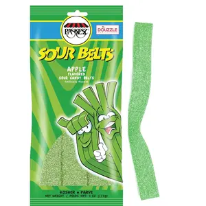 DOUzzle Sour Belts Chewy Candy Strips Green Apple (4 OZ - 1 Pack) Goodie Bag Stuffer, Pinata Filler - Kosher Parve