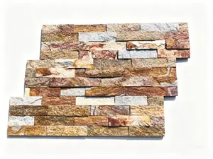 5 pieces rectangular natural cultural stone tiles for outdoor/indoor wall cladding, traditional design with natural fissures, acid-resistant stone panels suitable for villas