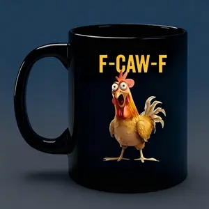 F/Caw/F Fun Chicken Mug, 11 oz Fcawf Rooster Coffee Cup, Ceramic Tea Cup Suitable for Both Men and Women, Novelty Mug Gift for Office and Home, Ideal Birthday Gift, Ceramic Significant Other (Black)