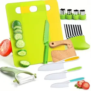 13-Piece Kids Kitchen Wooden Tool Set Play Kitchen Accessories Includes Cutting Board Sandwich Cutter Peeler Perfect Real Cooking Gift for Toddlers Birthday Present Kitchen Pretend Play Set