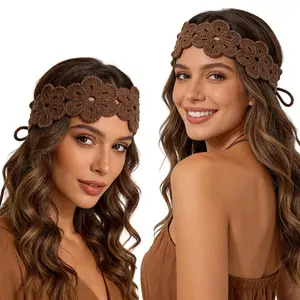 2026 New Arrival Boho Crochet Flower Headband for Women | Soft Solid Color Stretchy Floral Hairband, Cute Bohemian Hair Accessory for Daily Wear, Festivals & Perfect Valentine’s Gift