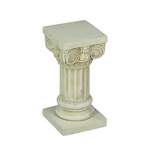 Antique White Solid Concrete Roman Ionic Column Pillar Mini Statue Pedestal 8.25 Inches High