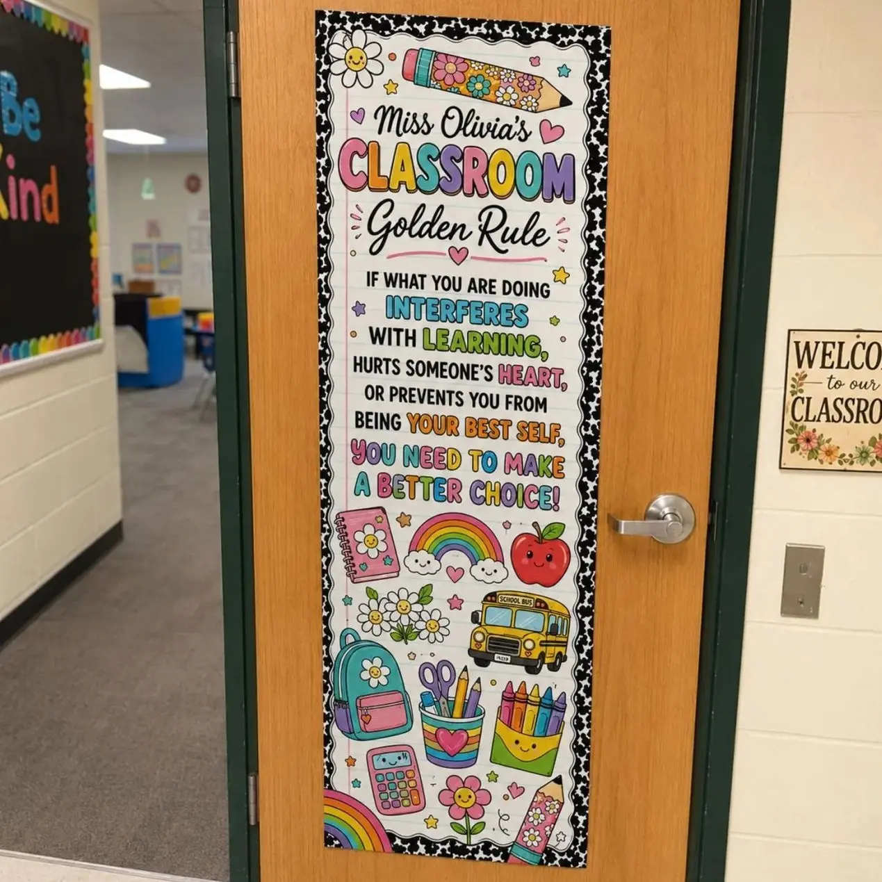 Personalized Classroom Rules Door Banner, Teacher Tapestry, Back to School Decor