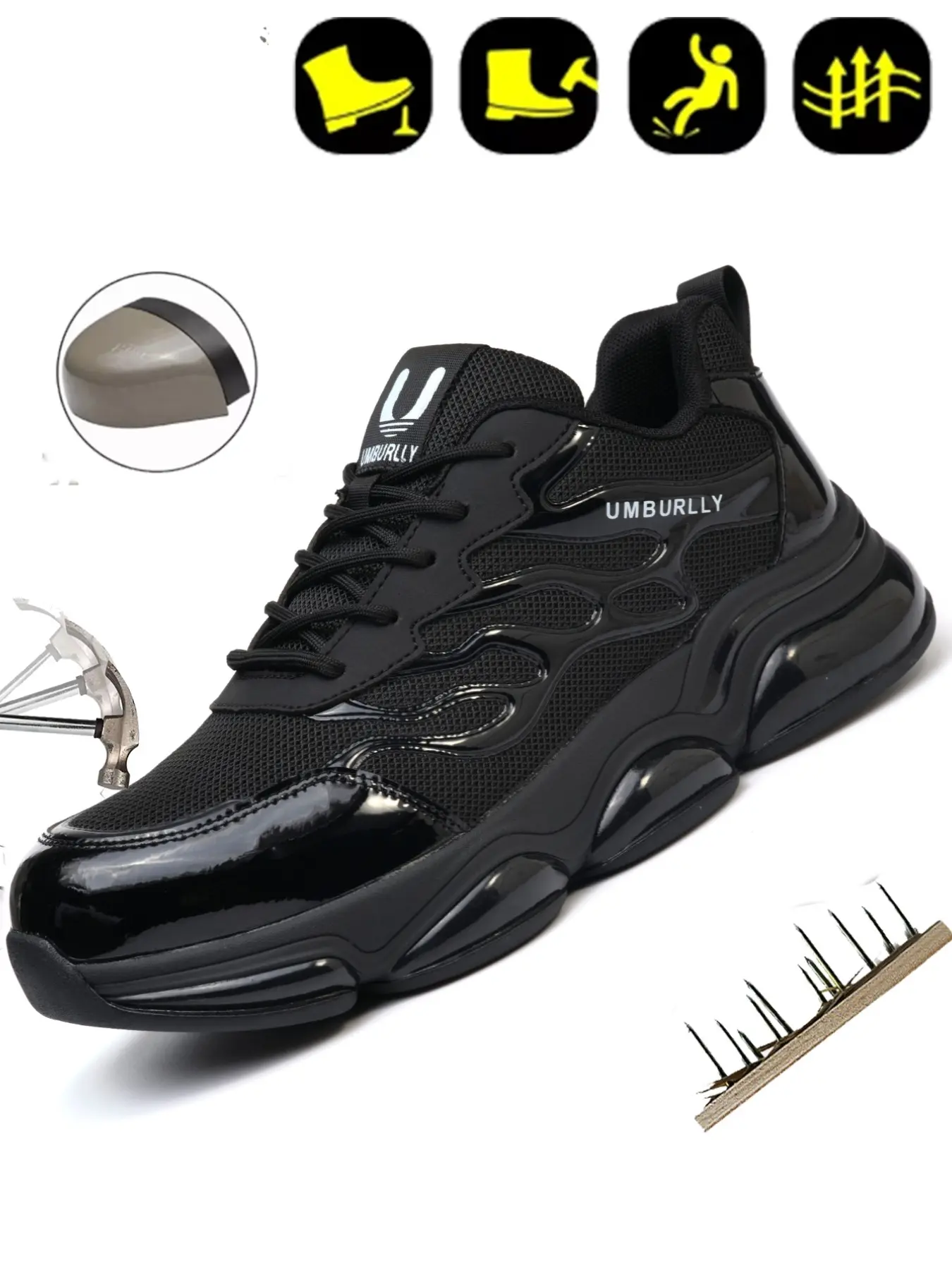 Men's Safety Shoes, Anti-Puncture Steel Toe Kevlar, Pure with Sequins, Work Shoes for Men, Durable and Protective Footwear, Safety Sneakers, Steel Toe Workshoes