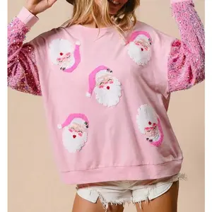 Women's Christmas glitter printed shirt Christmas glitter printed shirt Women's cute sports shirt Long sleeved pullover top Christmas decoration Santa Claus Christmas sports shirt Casual looseRAIMENTRY