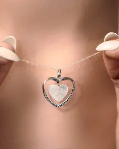 Stato Doro Heart Fingerprint Necklace with Black CZ Stones