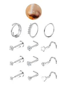 Nose Rings Hypoallergenic 316L Surgical Steel Nose Ring Hoops CZ Lip Ring Screw L Shaped Studs Threadless Flat Back Stud Nose Piercings Jewelry for Women Men
