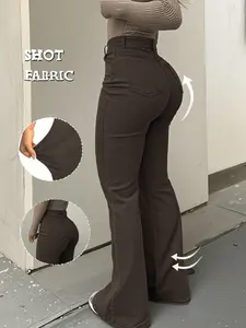 Women's Plain Stretchable Flare Leg Pants, Elegant Fashion Casual Bell Bottom Trousers for Daily Outdoor Wear, Women's Bottoms for All Seasons