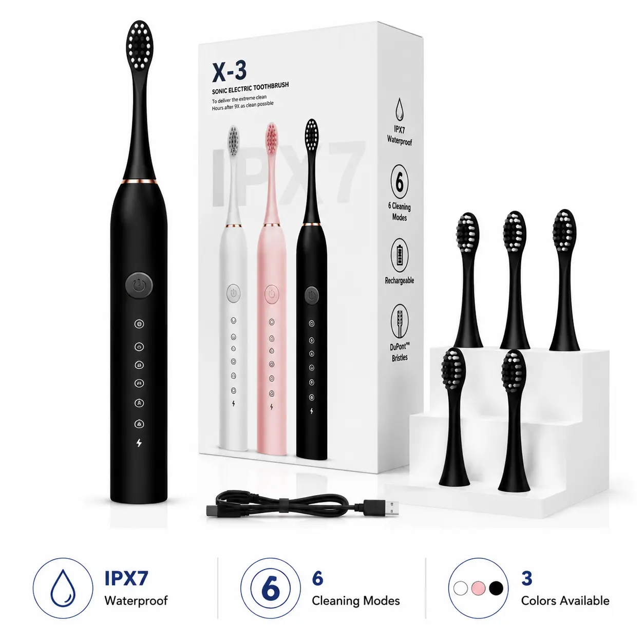 Electric Toothbrush with 5 Brush Heads, 6 Cleaning Modes Rechargeable Sonic Toothbrush IPX7 Waterproof for Adults, Travel & Holiday Gift