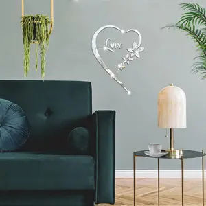 Acrylic Mirror Wall Sticker, 1 Sheet Heart Shaped Self Adhesive Wall Decal, Wall Art Decoration Sticker for Home Living Room Bedroom, Interior Decoration