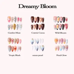 PetaLedge Reusable Medium Almond Press On Nails 0.98" – Floral Gradient Acrylic Press On Nail Sets with 3D Flowers, Amber Tortoise Shell, Gold Star Accents & Cute Handmade Nails | 10pcs Acrylic Press On Nails with Nail Glue