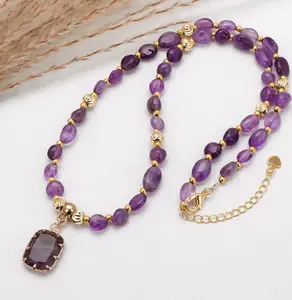 N308- Healing Gemstone Crystal Natural Stone Amethyst Necklace!