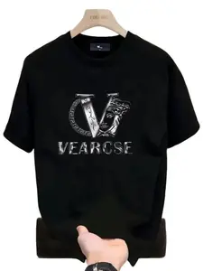 Men's Fashion Round Neck Long Casual Printed T-Shirt, Y2K Trendy Style, Soft Material, Daily Wear, Geometric Letter Pattern, Fitted Design