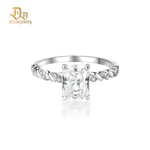 Delzzad 3ct Solitaire Twist Band Ring Radiant Synthetic Moissanite Ring Band In 925 Sterling Silver Christmas Gift
