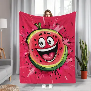 Modern Watermelon Pattern Flannel Printed Blanket, All Season Blankets for Living Room, Office Sofa Use