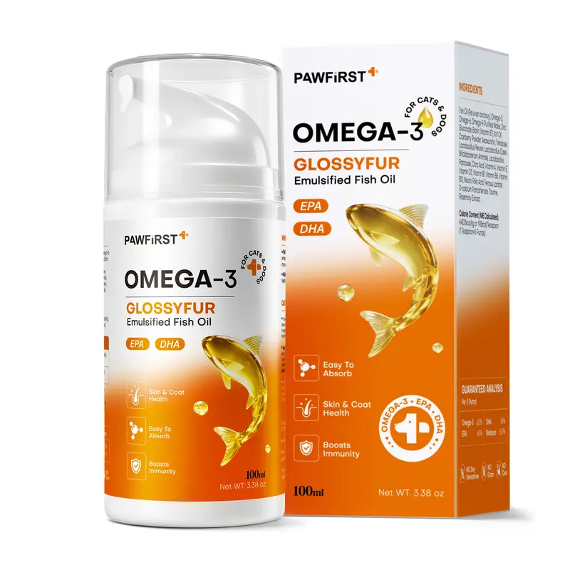 PawFirst Emulsified Fish Oil Liquid Supplement for Dogs & Cats, 3.4oz - Itch Relief Boost, Tangle-Free Coat, EPA & DHA, 3-6-9 Fatty Acids, Fast-Absorbing, Tasty, Supports Skin, Joints, Brain, Heart