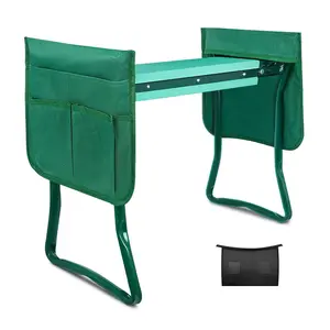 Garden Kneeler and Seat Foldable Kneeling Bench with Sturdy Soft EVA Foam Pad for Outdoor, Fishing, Camping, 2 Tool Pouches and 1 Apron Included