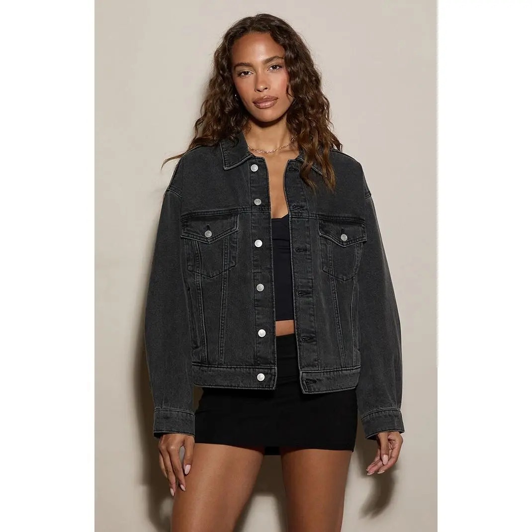 Pacsun Women's Black Oversized Jean Trucker Jacket