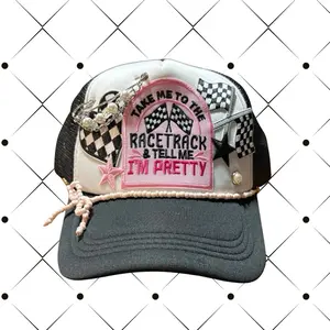 Trucker Hat with Embroidered Patch and Chain Detail