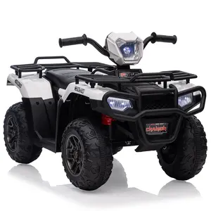 【GARVEE】12V Battery Operated Kids Ride On ATV - 4-Wheeler with Dual Speed (1.5-2.2mph), One Button Start, LED Lights, Music, USB Connectivity - Ride-On Quad for Toddlers Ages 3-6, White