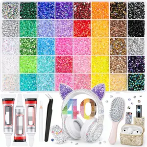 32000Pcs 40-Color 3mm Jelly Rhinestones Kit for Bedazzling - Includes tools & Tweezers, Flatback Resin Gems for DIY Crafting, Nail Art, Diamond Art, Phone Case & Makeup Supplies