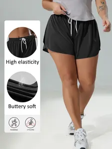 Women's Summer Casual Gym Shorts with Pockets, Yoga Three-Quarter Pants, Simple Drawstring Elastic Waist Sporty Shorts, Buttery Soft Feel, Running Training Shorts