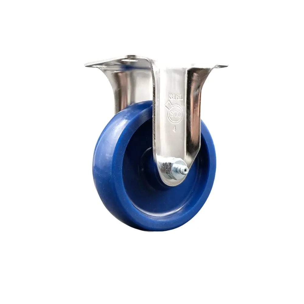 212 MAIN Solid Polyurethane Rigid Top Plate Caster with 4 in. Blue Wheel - 316 Stainless Steel, Corrosion-Resistant, Top Plate Mount Service Caster (SCC-SS31620R414-SPUS)