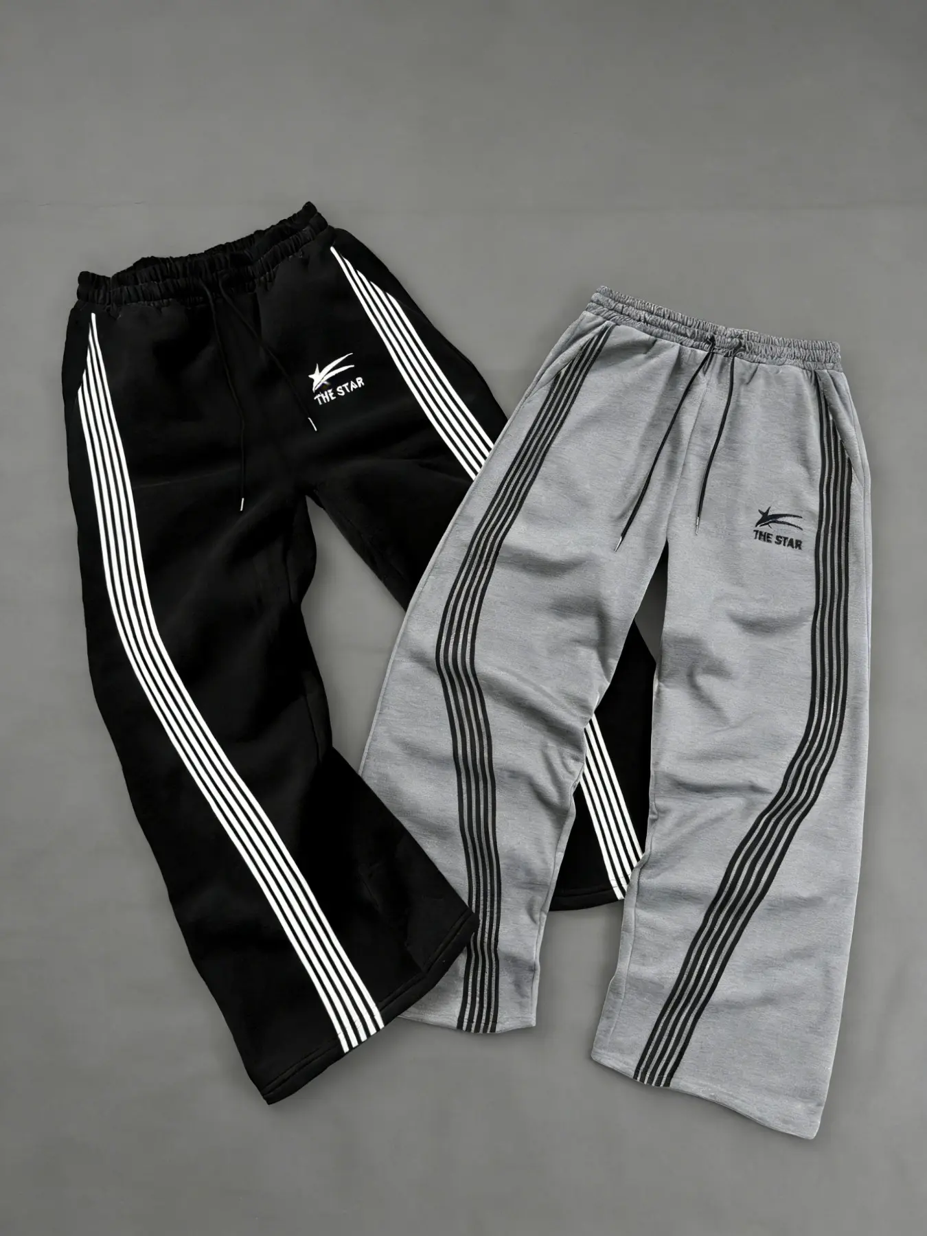 Men's Drawstring Sweatpants 'the Star' with Logo and Side Stripes, Striped Print Sweatpants, Skin-Friendly Fabric, Comfortable Breathable Casual Wear, Drawstring Waist Athleisure for Fall & Winter, Sports Casual Pants