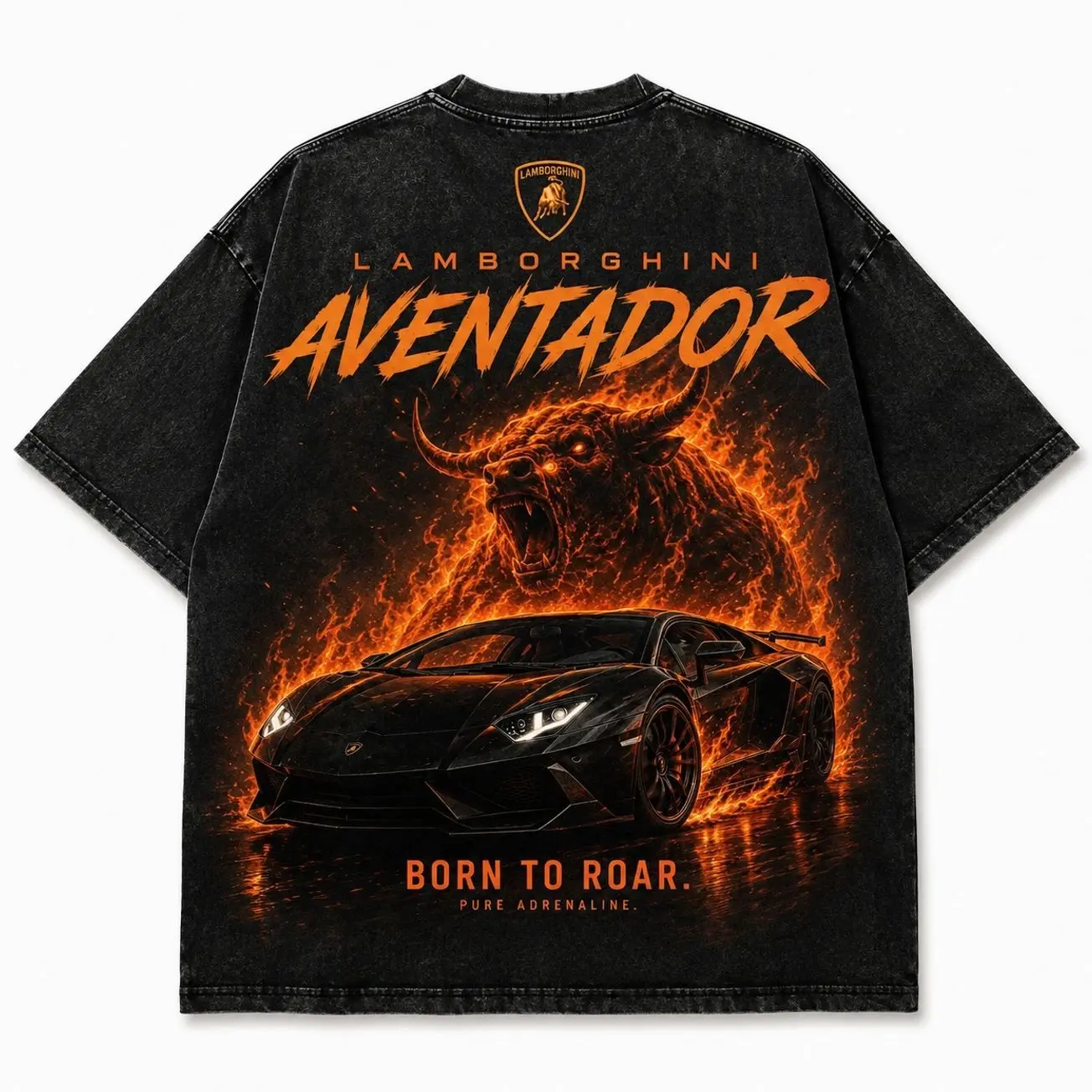 **Lamborghini Aventador Graphic T-Shirt, Lamborghini Supercar Racing T-Shirt, Italian Exotic Performance Car Streetwear, Fire Bull Motorsport T-Shirt for Men**