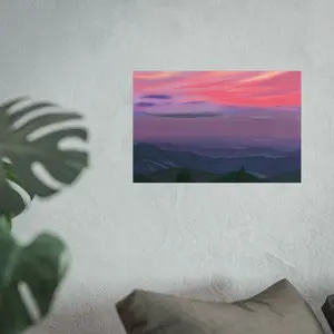 Sunset Smokey Mountains Landscape Fine Art Poster | Pink Purple Sky
